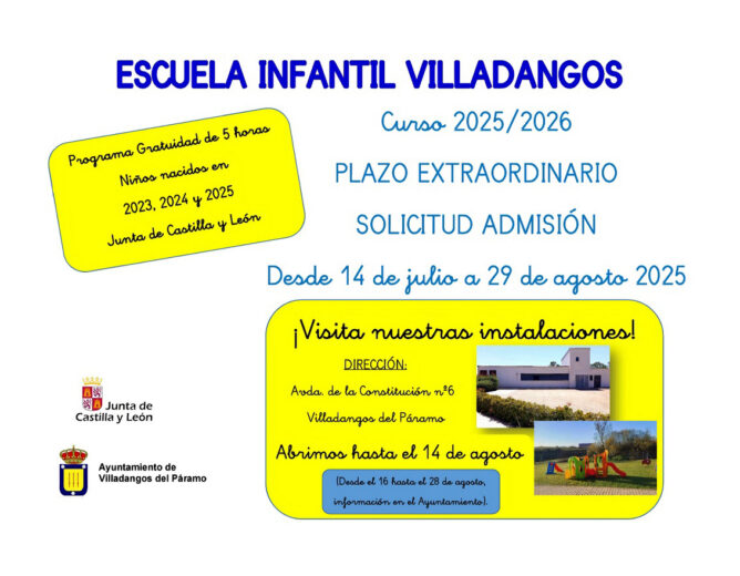 Plazo extraordinario de inscripcion en la escuela infantil de Villadangos del Páramo